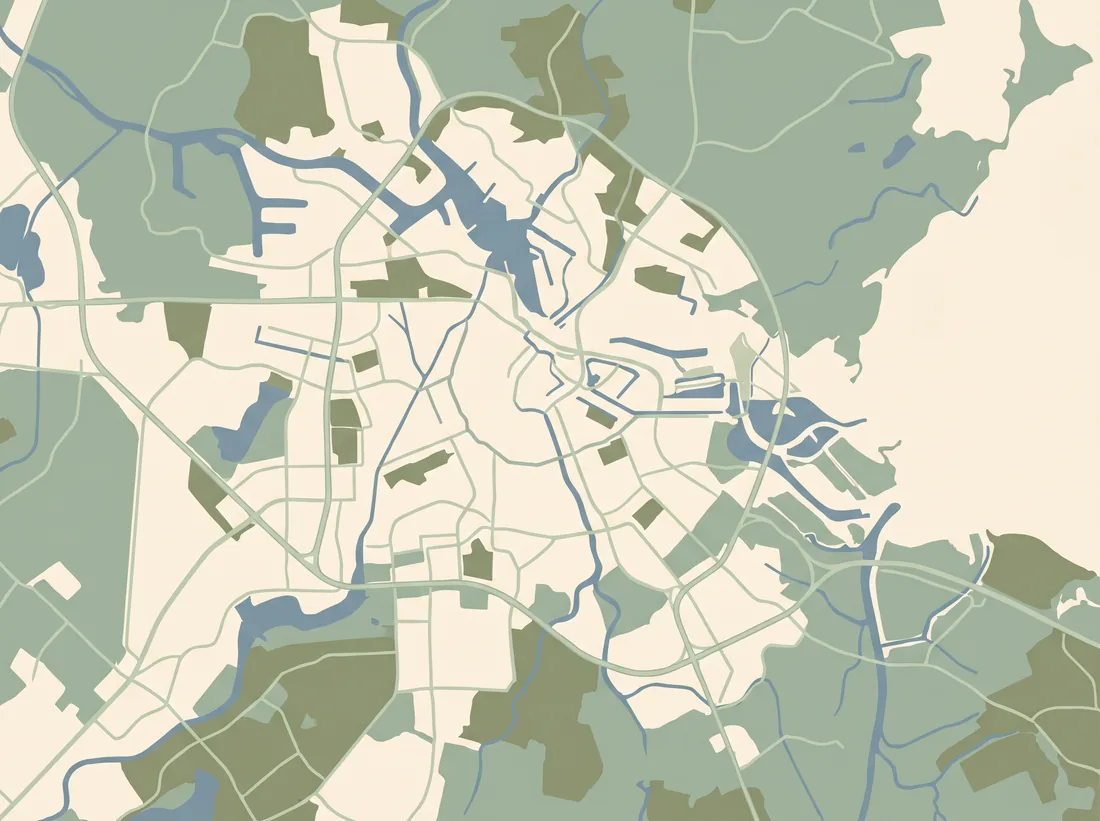 Kaart van het werkgebied van hovenier J. van Stijn in de regio Rotterdam en Den Haag